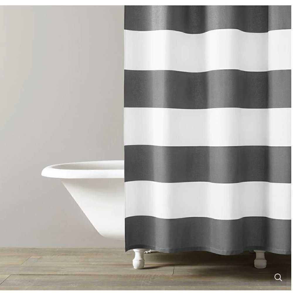 Kassatex Fine Linens Hampton Stripe Shower Curtain White Gray 100% Cotton